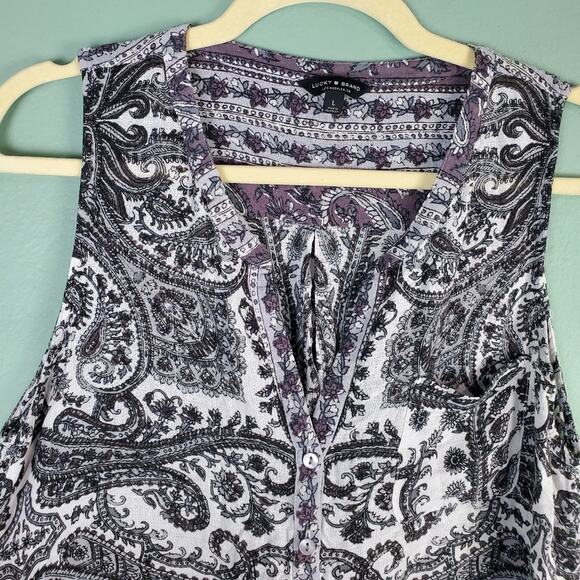 Lucky Brand Black Multi Paisley Printed Button Down Sleeveless Top Size Large - Picture 5 of 9